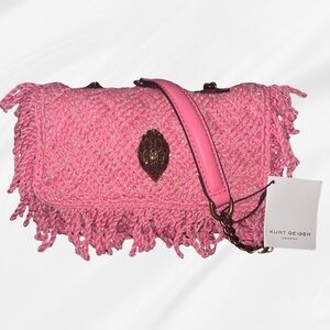 NWT! Kurt Geiger London Medium Crochet Kensington Crossbody Bag,  Open Pink